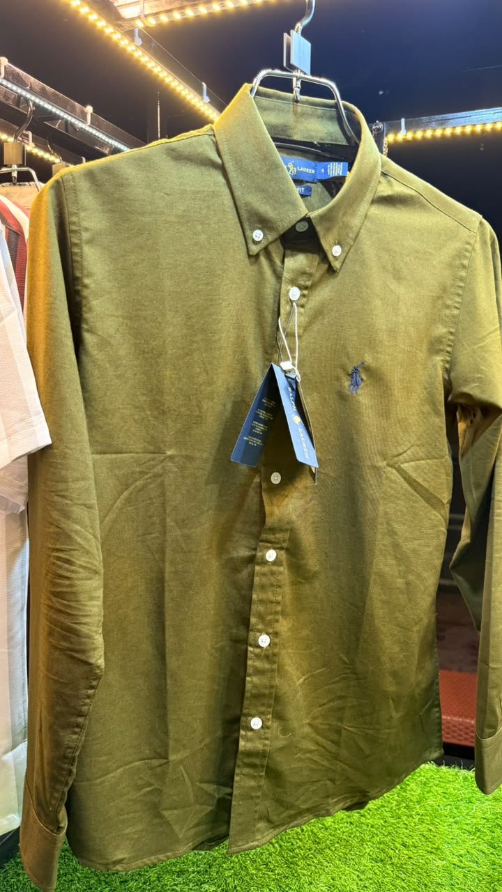 Mens Olive Slim Fit Oxford Full Sleeve Shirt