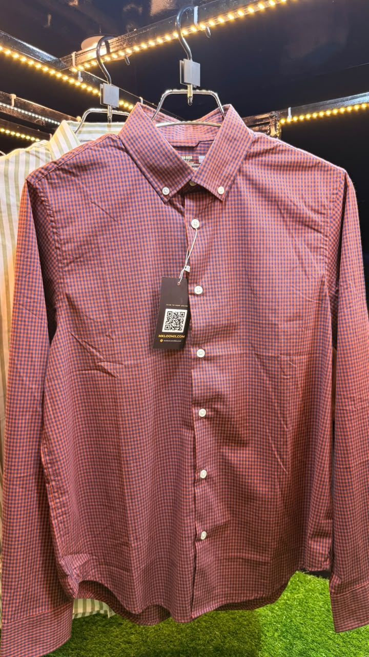 Mens Maroon Gingham Check Full Sleeve Shirt