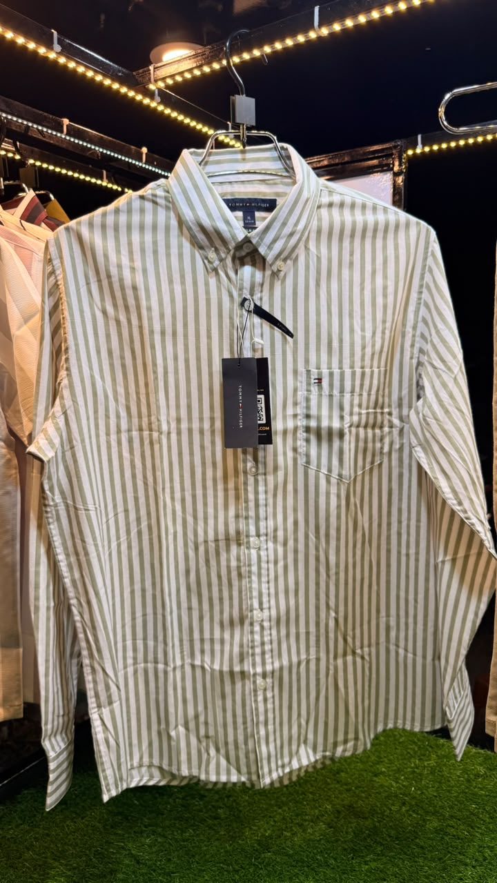 Mens Sage Green Bengal Stripe Full Sleeve Shirt